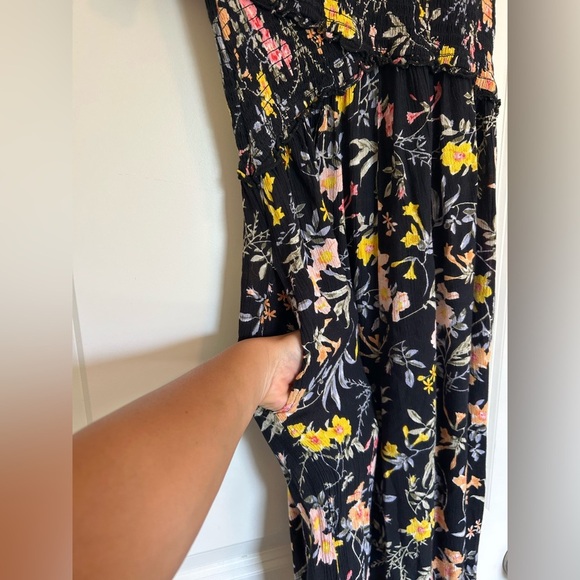 Patrons of peace Floral smoked Off-Shoulder Jumpsuit wide leg flare romper - Picture 4 of 8